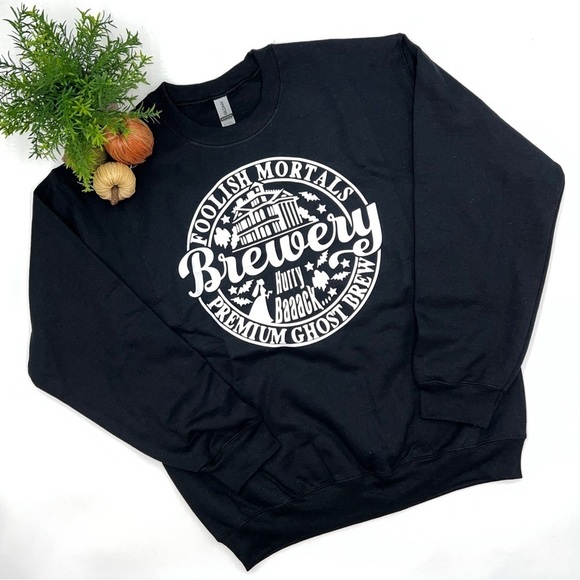 FOOLISH MORTAL BREWERY Black Crewneck Sweatshirt Halloween Beer Ghost Brew NEW! - Picture 3 of 4